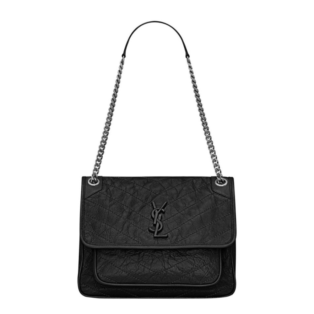 Saint Laurent Med. Monogram Niki Black Leather Bag